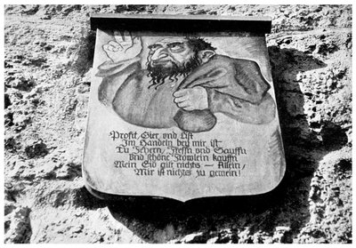 Antysemityzm: średniowieczny napis na murze miejskim, Rothenburg, Niemcy, 1956 autorstwa Unbekannt