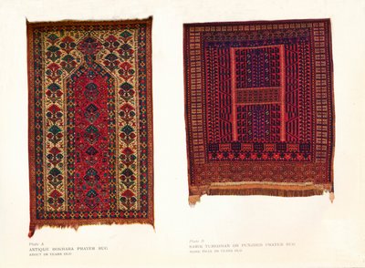Antyczny dywanik modlitewny Bokhara i modlitewnik Sarik Turkoman lub Punjdeh, ok. 1920 r. autorstwa Unbekannt