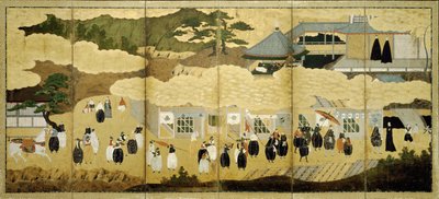 Przybycie portugalskiego statku. Ekran Nanban, ca. 1600 autorstwa Unbekannt