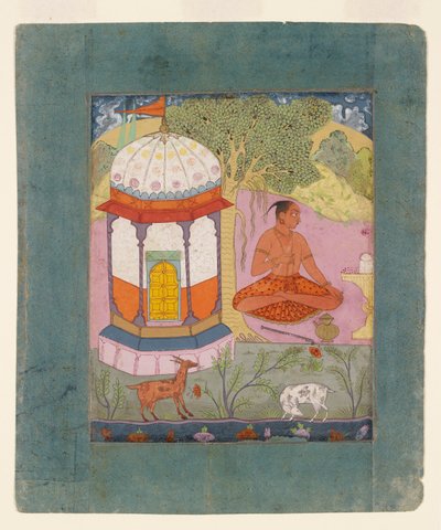 Ascetyczny w pejzażu, ilustrujący tryb muzyczny Bangali Ragini, c1675 autorstwa Unbekannt