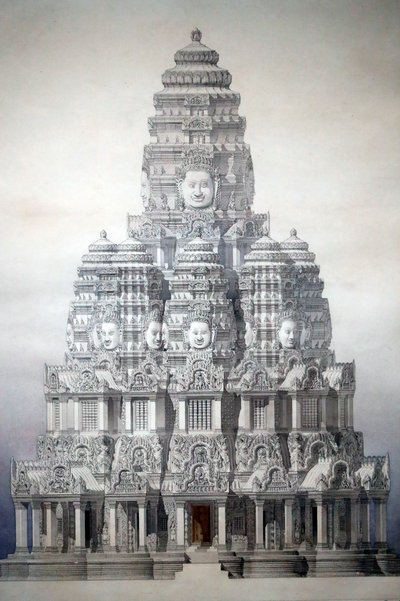 Muzeum Cywilizacji Azjatyckich, Angkor, Odkrywanie świętego miasta Kambodży, Odrestaurowanie centralnej wieży Bayon, Louis Delaporte i Henri Deverin, Kambodża autorstwa Unbekannt