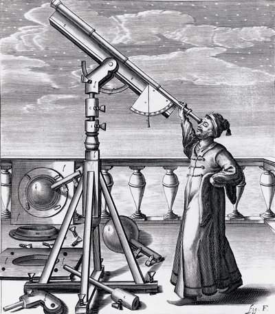 Teleskop astronomiczny z obserwatorem autorstwa Unbekannt