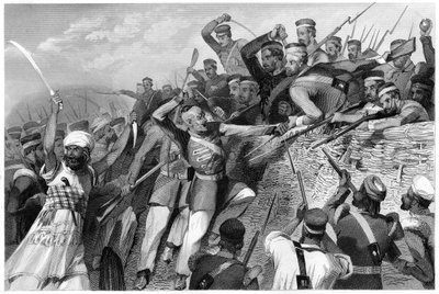 Atak buntowników na baterię Redan w Lucknow, 30 lipca 1857, ok. 1860 autorstwa Unbekannt
