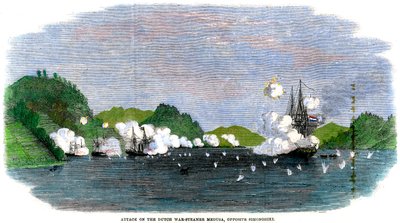 Atak na holenderski parowiec wojenny Medusa, naprzeciwko Shimonoseki, Japonia, 1863 autorstwa Unbekannt
