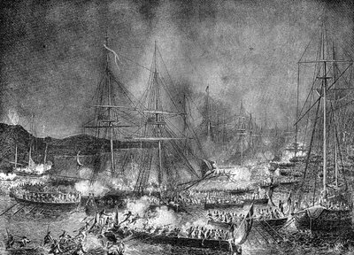 Atak na francuską flotyllę inwazyjną w Boulogne, Francja, 15-16 sierpnia 1801 1882-1884 autorstwa Unbekannt