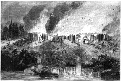 Atak na fort Pequot, 1637 c1880 autorstwa Unbekannt