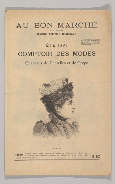 Au Bon Marché-Comptoir des Modes, kapelusze z koronki i krepy, lato 1891, 1891. autorstwa Unbekannt