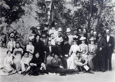 Autor Maksym Gorki i Anton Czechow między aktorami Moskiewskiego Teatru Artystycznego, 1900 autorstwa Unbekannt