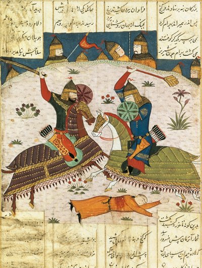 Nocny atak Bahrama Shubiny na obóz Khusrau Parviz, ok. 1930 r. 1420. Malowana miniatura, autorstwa Unbekannt