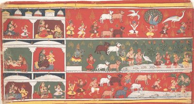 Bakasura, Demon Żurawia, przybywa do Brindavan... Rozproszona Bhagavata Purana..., ca. 1700. autorstwa Unbekannt