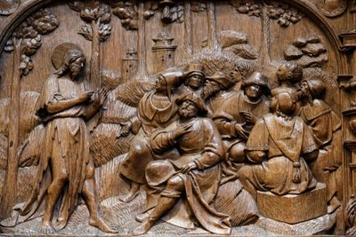 Bazylika św, Denis, Stalle Kaplicy Goillon (pocz. XVI w.), Wizerunek Jezusa wypowiadającego się w przypowieściach przed mieszkańcami Palestyny, Saint-Denis, Francja autorstwa Unbekannt