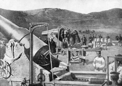 Bateria japońskich dział oblężniczych bombardujących Port Arthur, wojna rosyjsko-japońska, 1904-5 autorstwa Unbekannt