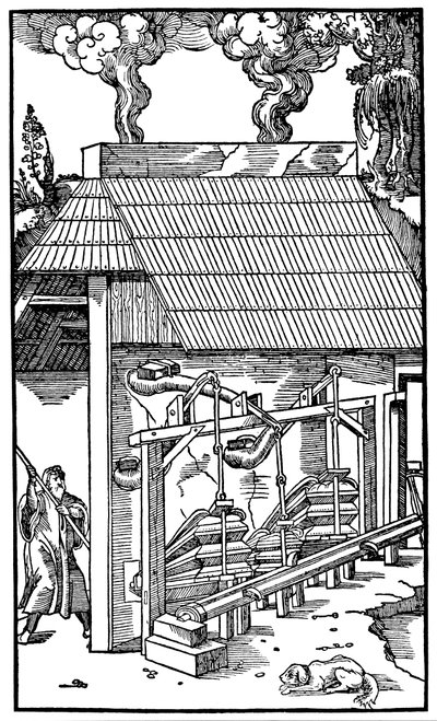 Miech dostarczający ciąg do pieca hutniczego, 1556 autorstwa Unbekannt