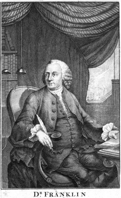 Benjamin Franklin, amerykański naukowiec, wynalazca i mąż stanu, koniec XVIII wieku autorstwa Unbekannt