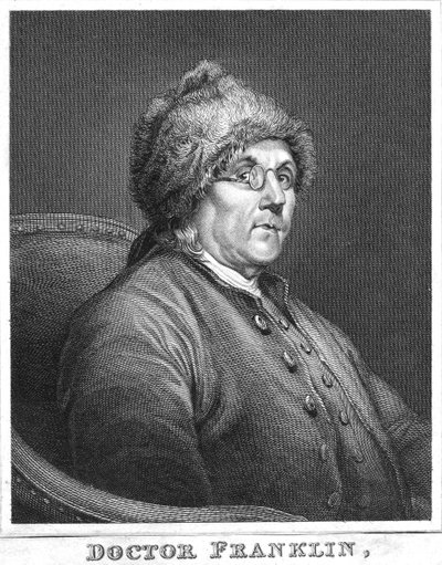 Benjamin Franklin, amerykański naukowiec, wynalazca i mąż stanu, koniec XVIII wieku autorstwa Unbekannt