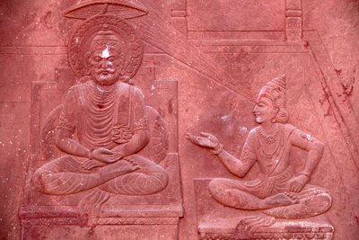 Bhagawadgita wyryta na świątyni hinduskiej: dzisiejszy dialog między Kryszną a Ardżuną Vrindavan autorstwa Unbekannt