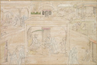Konsultacja Bhimasa z astrologiem: scena z rysunków Nala-Damayanti, ok. 1930 r. 1790-1800. autorstwa Unbekannt