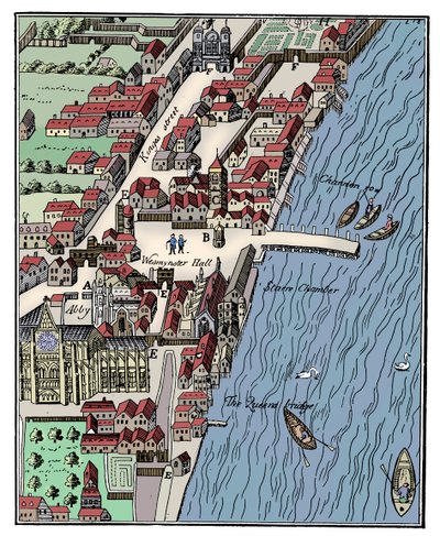 Widok z lotu ptaka na Pałac Westminsterski, Londyn, c1560, c1902-1905 autorstwa Unbekannt