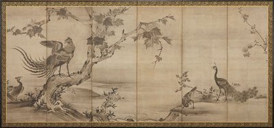 Ptaki, kwiaty i drzewa: z tyłu bambusowe drzewa, okres Momoyama, 1568-1615. autorstwa Unbekannt