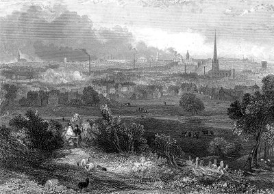 Birmingham widziane od południa z dymiącymi kominami, ok. 1860 autorstwa Unbekannt