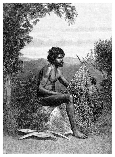 Blackfellow naprawia swoją sieć, Australia, 1886 r. autorstwa Unbekannt
