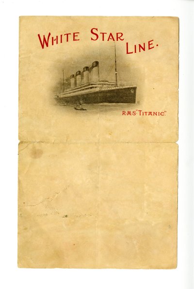 Pusta papeteria R.M.S Titanic [podarowana Hurdom przez nieznanego ocalałego], ca. 1912 autorstwa Unbekannt