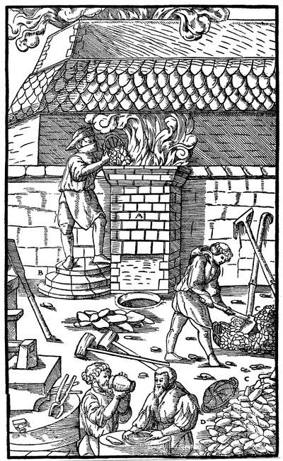 Wielki piec do wytopu rudy żelaza, 1556 autorstwa Unbekannt