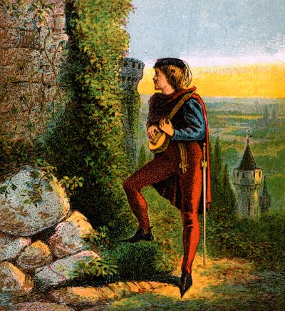 Blondel w więzieniu Richardsa, XII w., ok. 1850 r. autorstwa Unbekannt