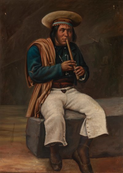 Boliwijski Indianin grający queną, ca. 1890-1892. autorstwa Unbekannt