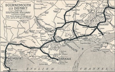 Bournemouth i dystrykt, przedstawiające połączenia Southern Railway, 1929 autorstwa Unbekannt