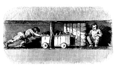 Chłopiec pchający ciężarówkę załadowaną węglem z przodka na dno szybu, c1848 autorstwa Unbekannt