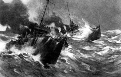 Brytyjskie statki torpedowe podczas sztormów na Morzu Północnym, I wojna światowa, 1914 autorstwa Unbekannt
