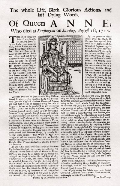Broadside opublikowany po śmierci królowej Anny, 1714 1906 autorstwa Unbekannt