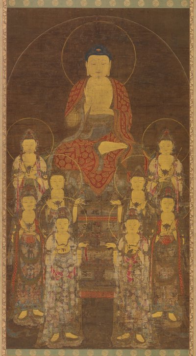 Budda Amitabha Amita i ośmiu wielkich bodhisattwów, późny okres Goryeo, połowa końca XIV wieku. autorstwa Unbekannt