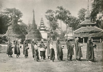 Birmańscy Phoongyies zbierający jałmużnę, 1900. autorstwa Unbekannt
