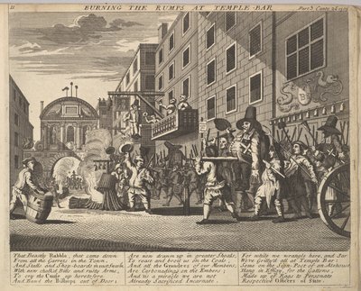 Palenie zadu na Temple Bar Plate 11: Ilustracje do Samuela Butlersa Hudibrasa, 1725-30 . autorstwa Unbekannt