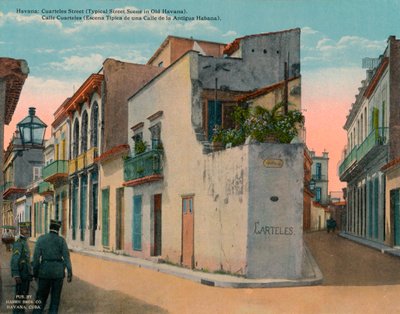 Calle Cuarteles, typowa scena uliczna w Starej Hawanie na Kubie, ok. 1920 r. autorstwa Unbekannt