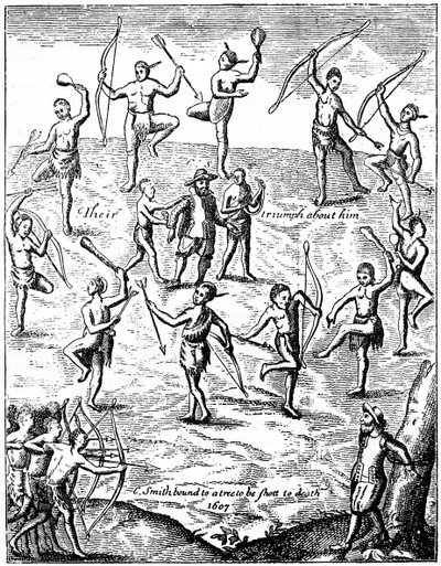 Kapitan John Smith wzięty do niewoli przez Indian, Wirginia, 1607 c1880 autorstwa Unbekannt