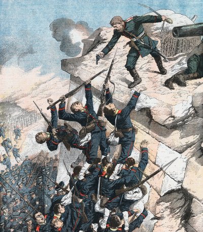 Kapitan Lebedief bohatersko broniący bastionu w Port Arthur, wojna rosyjsko-japońska, 1904-5 autorstwa Unbekannt
