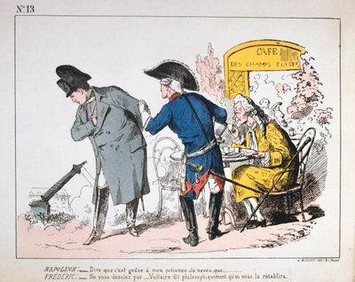 Karykatura Napoleona I oglądającego upadek Colonne de Vendome, Komuna Paryska, 1871. autorstwa Unbekannt