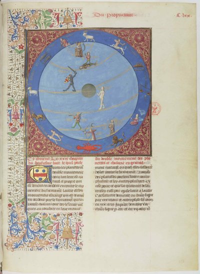 Sfery niebieskie, planety i zodiaki. Miniatura z książki Livre des proprietés des choices, ok. 1900 r. 1480. autorstwa Unbekannt