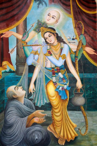 Caitanya Mahaprabhu, XV-wieczny święty Vaisnava i reformator społeczny - Vaisnava oznacza oddawanie czci Wisznu lub Krysznie (Kryszna, grający na flecie, jest jednym z awatarów Wisznu) Vrindavan Inde autorstwa Unbekannt