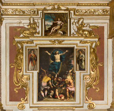 Kaplica Matki Bożej Ludowej, drugie przęsło od strony południowej, Giovan Battista Trotti znany jako Malosso, Zmartwychwstanie 1594, Bernardino Campi, pustynia San Giovanni nel 1569, Katedra Santa Maria Assunta, Duomo, Cremona, Lombardia, Włochy (foto) autorstwa Unbekannt