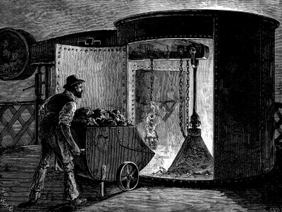 Ładowanie wielkiego pieca w Govan Iron Works, Szkocja, c1885 autorstwa Unbekannt
