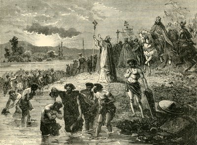 Karol Wielki Doprowadził Sasów do chrztu w Wezery, 782AD. 1890. autorstwa Unbekannt