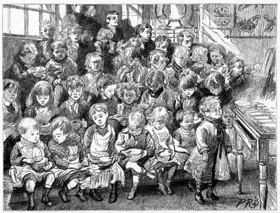 Dzieci czekające na zupę w porze obiadowej, London Board School, Denmark Terrace, Islington, 1889 autorstwa Unbekannt
