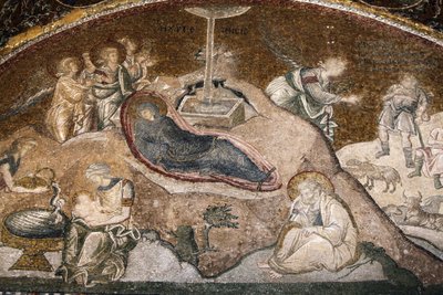 Muzeum kościelne Chora: mozaika narodzin Jezusa (Maryja odpoczywająca po porodzie, siedzący Józef) Istanbul Turquie autorstwa Unbekannt