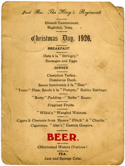 Menu na Boże Narodzenie, 2. Batalion Pułku Królów, Irak, 1926 autorstwa Unbekannt