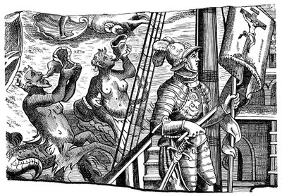 Krzysztof Kolumb podczas swojej podróży do Ameryki, Grawerowanie, c1500 autorstwa Unbekannt