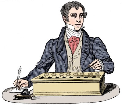 Urzędnik używający maszyny sumującej Pascala, 1835 autorstwa Unbekannt